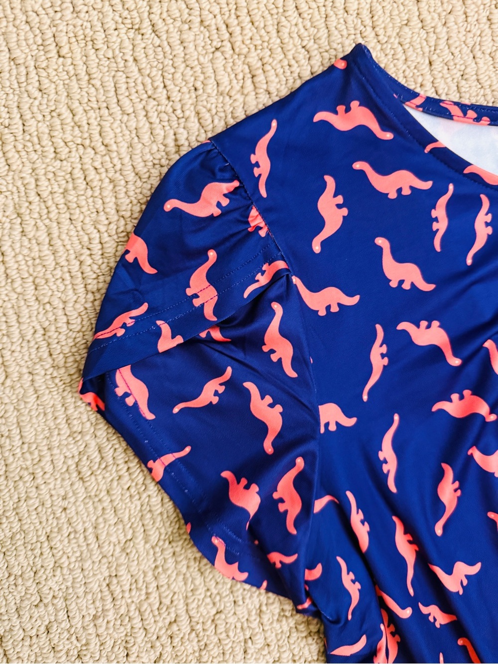 Navy & Coral Dinosaur Print Short Sleeve Dress - Picture 4 of 6